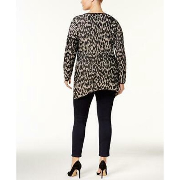 CLEO Tunic Sweater Gold & Black Knit Leopard Animal Pattern Assymmetrical Large - Picture 2 of 11